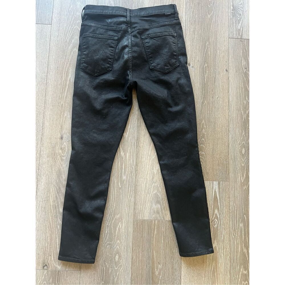 Mother Jeans - The Swooner Ankle Skinny Jeans - Black Wet Paint Coated Size 31